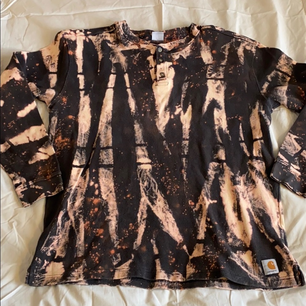 CUSTOM CARHARTT tie dye bleach thermal shirt!XL